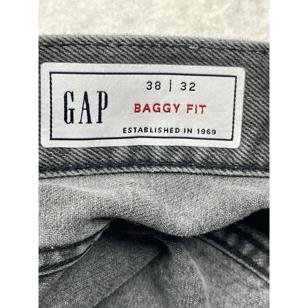 Gap Baggy Fit Men’s Size 38x32 Charcoal Gray Wash Cotton Denim Jeans 2024